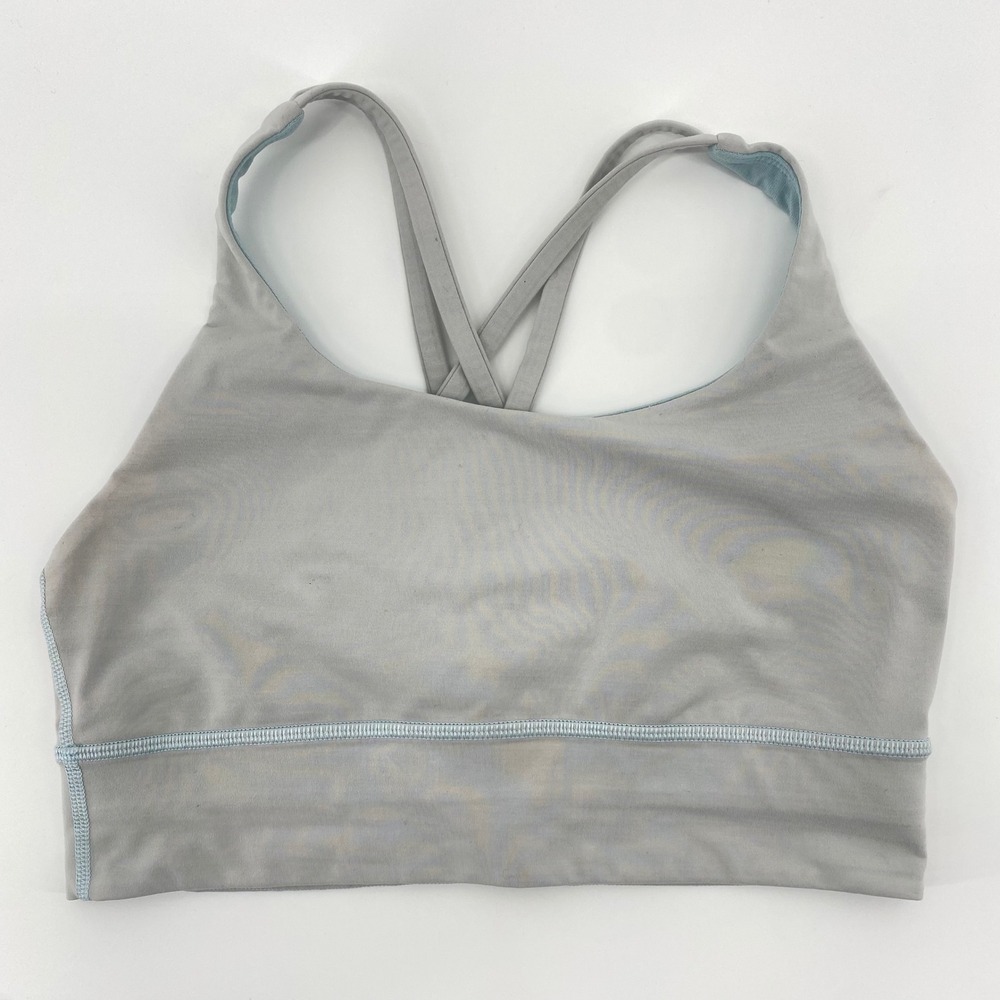 Lululemon Free To Be Wild Bra Women 8 Gray Blue Strappy Back Yoga Activewear